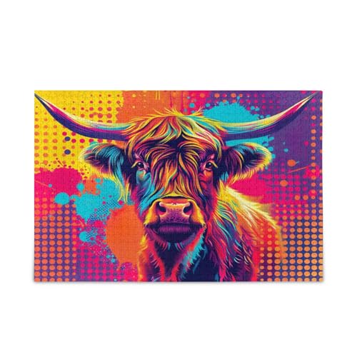 Pop Art Hochlandkuh Erwachsenen-Puzzles 1000 Teile für Erwachsene 29,5 × 19,78 cm von RPLIFE