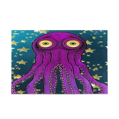 Purple Octopus Monster Wooden Jigsaw Puzzles Wood Puzzles Adult 1000 Pieces Puzzle for Family 29.5×19.17.8 cm von RPLIFE