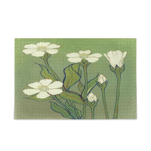 Puzzle für Erwachsene, 500 Teile, weiße Blumen, Grün, 500 Teile für Kinder, 50,5 x 37,8 cm von RPLIFE