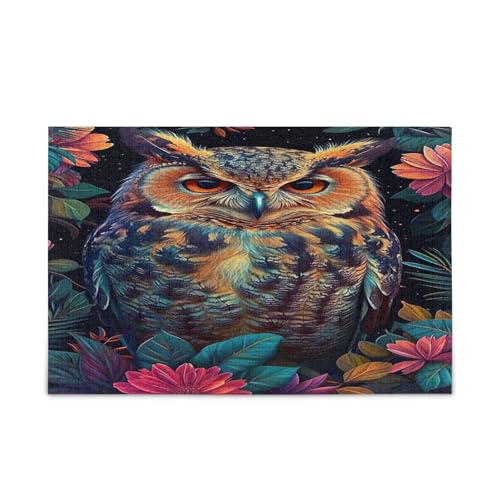 Puzzle mit Eulen- und Blumenblättern, Gehirnspiel, 1000 Teile, Puzzle für Familie, 74 x 70 cm von RPLIFE