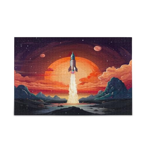 Raumschiff mit Raketen, die auf dem Mars-Horizont landen, Holzpuzzle für Erwachsene, Gehirnspiel, lustige Puzzles, einzigartiges Puzzle von RPLIFE