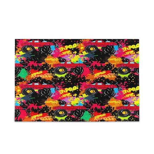 Red Monster Trucks Splash Black Jigsaw Puzzles Family Puzzles 500 Teile 20,5 × 14,22,9 cm von RPLIFE