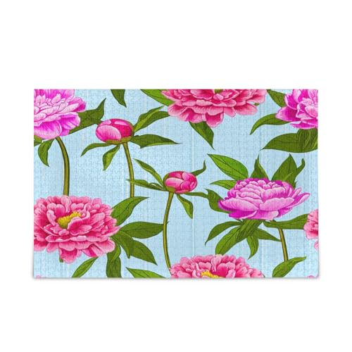 Rosa Pfingstrosen Hellblau Erwachsenen-Puzzles Bilderpuzzles 1000 Teile Puzzle für Familie 29,5 × 19,78 cm von RPLIFE