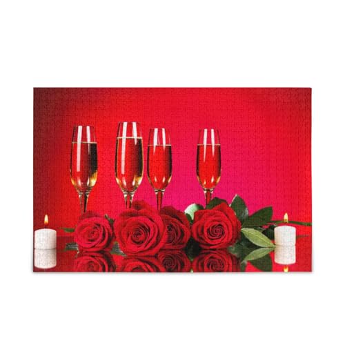 Rote Rosen Kerzen Holzpuzzles für Erwachsene, 500 Puzzles, 50 x 37 cm von RPLIFE