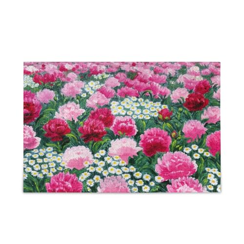 Rote rosa Pfingstrosen, weiße Gänseblümchen, Holzpuzzles für Erwachsene, 1000 Teile, Puzzle für Familie, 29,5 × 19,78 cm von RPLIFE