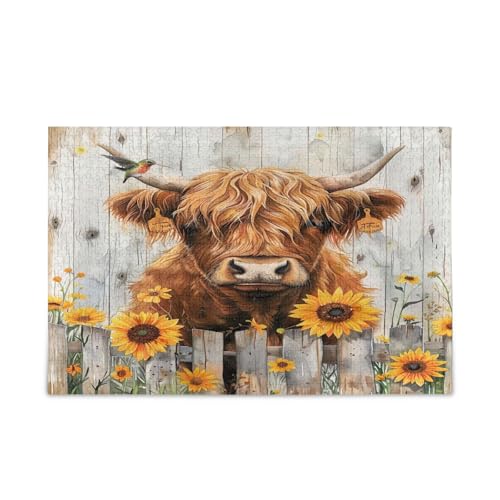 Rustikale Hochlandkuh-Sonnenblumen-Puzzles für Erwachsene, 500 Puzzles, 50 x 37 cm Rustikale Hochlandkuh-Sonnenblumen-Puzzles für Erwachsene, 500 Puzzles, 50 x 37 cm von RPLIFE