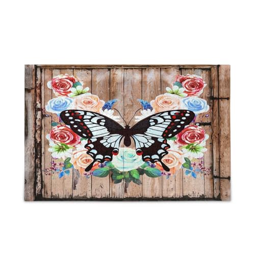 Rustikale Holzpuzzles mit Schmetterlings-Blumenmuster, Bilderpuzzles, 1000 Teile, Puzzle für Familie, 74 x 70 cm Rustikale Holzpuzzles mit Schmetterlings-Blumenmuster, Bilderpuzzles, 1000 Teile, Puzzle für Familie, 74 x 70 cm von RPLIFE