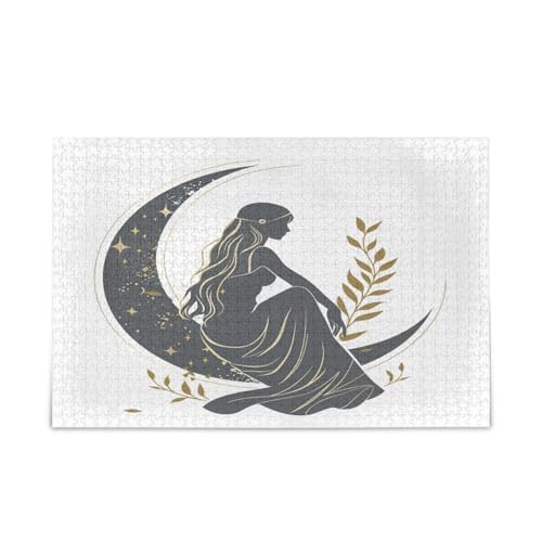 Schöne Frau sitzt auf Mond Holzpuzzles 500 Teile Puzzle für Erwachsene 20,5 × 14,22,9 cm Schöne Frau sitzt auf Mond Holzpuzzles 500 Teile Puzzle für Erwachsene 20,5 × 14,22,9 cm von RPLIFE