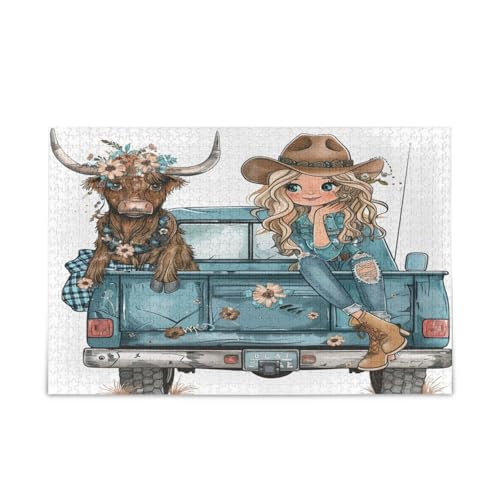 Schönes süßes Cowgirl-Truck-Holz-Puzzle für Familie, 500 Teile, 50 x 37 cm Schönes süßes Cowgirl-Truck-Holz-Puzzle für Familie, 500 Teile, 50 x 37 cm von RPLIFE