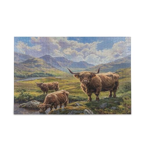 Schottische Hochlandkühe Berge, Holzpuzzle für Erwachsene, 1000 Teile, Puzzle für Familie, 74 x 50 cm Schottische Hochlandkühe Berge, Holzpuzzle für Erwachsene, 1000 Teile, Puzzle für Familie, 74 x 50 cm von RPLIFE