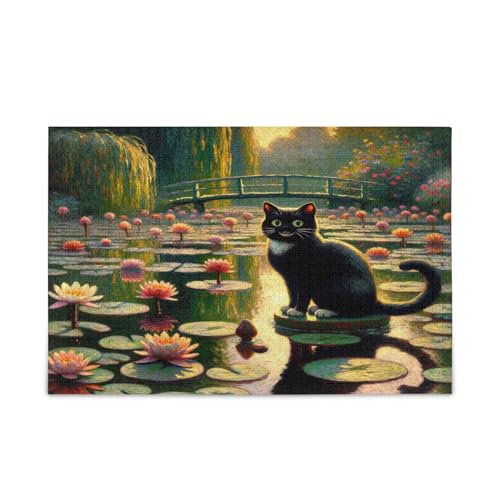 Schwarze Katze, Wasserlilien, Holz-Puzzle, 1000 Puzzles, 74 x 50 cm Schwarze Katze, Wasserlilien, Holz-Puzzle, 1000 Puzzles, 74 x 50 cm von RPLIFE