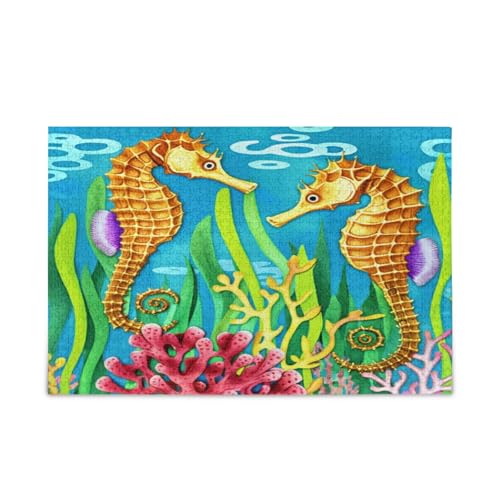 Seepferdchen, Algenkunst, Blau, Erwachsene, Holzpuzzle, lustige Puzzles für Erwachsene, 1000 Teile, Puzzle für Familie, 74 x 50 cm Seepferdchen, Algenkunst, Blau, Erwachsene, Holzpuzzle, lustige Puzzles für Erwachsene, 1000 Teile, Puzzle für Familie, 74 x 50 cm von RPLIFE