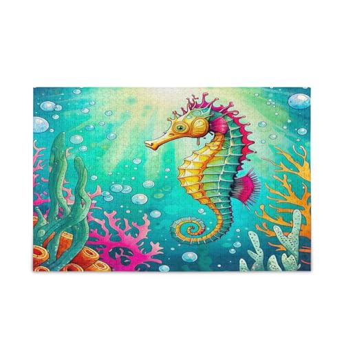 Seepferdchen-Holz-Puzzles für Erwachsene, 500 Teile, 50 x 37 cm, Blaugrün von RPLIFE