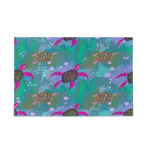 Skurrile Meeresschildkröten, blaue Puzzles mit Buchstaben auf der Rückseite, 500 Teile, Puzzle für Familie, 50,5 x 37,8 cm von RPLIFE