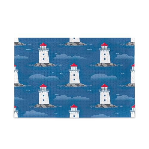 Skurriles süßes Leuchtturm blaues Holz-Puzzle, Bildpuzzle, 1000 Teile, Puzzle für Familie, 74 x 50 cm Skurriles süßes Leuchtturm blaues Holz-Puzzle, Bildpuzzle, 1000 Teile, Puzzle für Familie, 74 x 50 cm von RPLIFE
