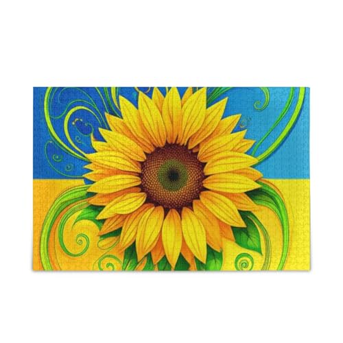 Sonnenblumen-Gelb-Blau-Puzzles für Erwachsene, Bilderpuzzles, 1000 Teile, Puzzle für Familie, 74 x 70 cm Sonnenblumen-Gelb-Blau-Puzzles für Erwachsene, Bilderpuzzles, 1000 Teile, Puzzle für Familie, 74 x 70 cm von RPLIFE