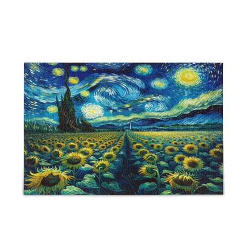 Sonnenblumen-Sternennacht-Puzzle, hübsche Puzzles, 1000 Teile, Puzzle für Familie, 74 x 70 cm von RPLIFE