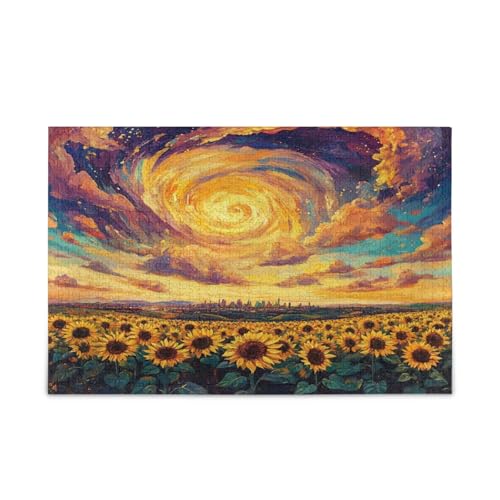 Sonnenblumenfeld, wirbelnder Himmel, Erwachsenenpuzzles, Bilderpuzzles, 500 Teile, Puzzle für Familie, 50,5 x 37,8 cm Sonnenblumenfeld, wirbelnder Himmel, Erwachsenenpuzzles, Bilderpuzzles, 500 Teile, Puzzle für Familie, 50,5 x 37,8 cm von RPLIFE