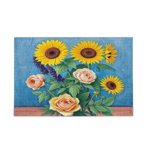 Sonnenblumenstrauß, blau, Erwachsenenpuzzles, lustige Puzzles für Erwachsene, 500 Teile, Puzzle für Familie, 50,5 x 37,8 cm von RPLIFE