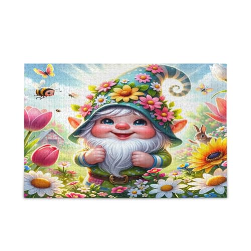 Spring Cute Gnome Adult Wooden Puzzles Wood Jigsaw Puzzles Adult 500 Pieces Puzzle for Family 20.5×14.22.9 cm von RPLIFE