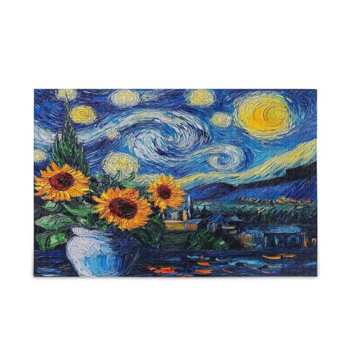 Sternennacht, Sonnenblumen, Blau, Erwachsenen-Puzzles für Familie, 1000 Teile, 74 x 70 cm von RPLIFE