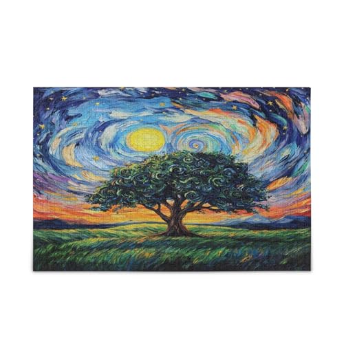Sternennacht, schöner Baum, blau, Erwachsenen-Puzzle, Gedankenspiele für Erwachsene, 1000 Teile, Puzzle für Familie, 74 x 70 cm von RPLIFE