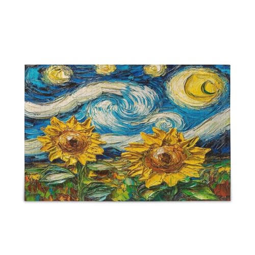 Sternennacht-Sonnenblumen-Holzpuzzle für Erwachsene, 500 Teile, 50 x 37 cm von RPLIFE
