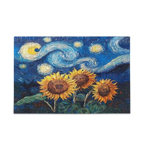 Sternennacht-Sonnenblumen-Holzpuzzles für Erwachsene, 500 Teile, 50 x 37 cm Sternennacht-Sonnenblumen-Holzpuzzles für Erwachsene, 500 Teile, 50 x 37 cm von RPLIFE