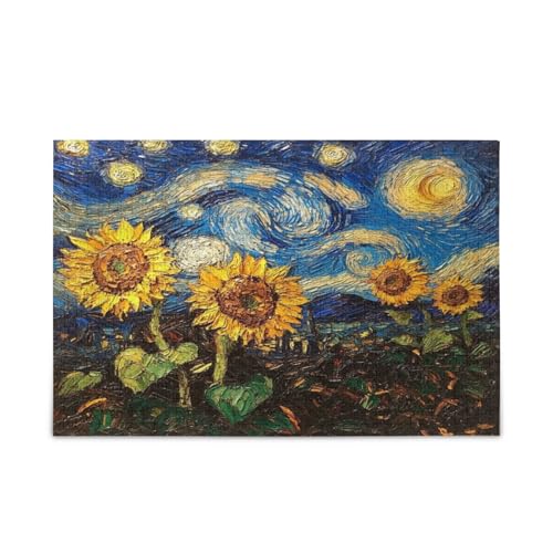 Sternennacht-Sonnenblumen-Puzzle, Holzpuzzle für Erwachsene, 500 Teile, Puzzle für Familie, 50 x 37 cm Sternennacht-Sonnenblumen-Puzzle, Holzpuzzle für Erwachsene, 500 Teile, Puzzle für Familie, 50 x 37 cm von RPLIFE