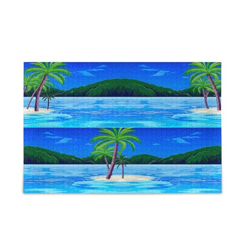 Tropische Palmen, blaues Erwachsenen-Puzzle, einzigartiges Puzzle, 1000 Teile, Puzzle für Erwachsene, 74 x 70 cm von RPLIFE