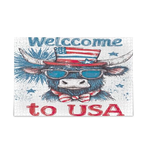 USA Highland Cow Wooden Jigsaw Puzzles Wooden Jigsaw Puzzles for Adults 500 Pieces Puzzle for Family 20.5×14.22.9 cm von RPLIFE