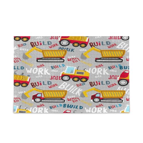 Verspielte Baufahrzeuge und LKWs, grau, Erwachsenen-Holz-Puzzle, einzigartiges Puzzle, 500 Teile, Puzzle für Erwachsene, 50,5 x 37,8 cm von RPLIFE