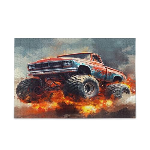 Vibrant Classic Monster Truck Jigsaw Puzzles 1000 Pieces Pretty Wood Puzzle with Letters on Back Beautiful Fun Puzzles for Adults or Family von RPLIFE