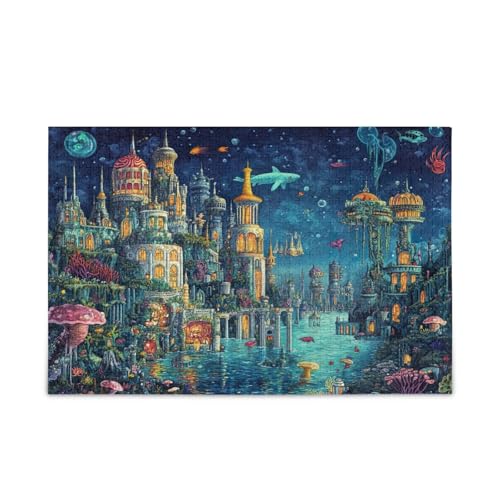 Vibrant Underwater Cityscape Wood Jigsaw Puzzles Adult, Brain Game, Beautiful Puzzles for Adults, Unique Puzzles for Adults von RPLIFE