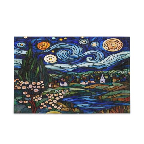 Village Sternennacht-Stil Erwachsene Holzpuzzles Einzigartiges Puzzle 1000 Teile Puzzle für Erwachsene 29,5 × 19,78 cm von RPLIFE