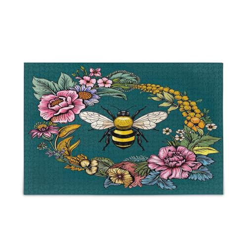 Vintage Bee Floral Dunkelgrünes Holzpuzzle Einzigartiges Puzzle 500 Teile Puzzle für Erwachsene 20,5 × 14,22,9 cm Vintage Bee Floral Dunkelgrünes Holzpuzzle Einzigartiges Puzzle 500 Teile Puzzle für Erwachsene 20,5 × 14,22,9 cm von RPLIFE