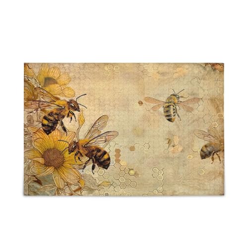 Vintage Bienen Sonnenblumen Holzpuzzles Hübsche Puzzles 500 Teile Puzzle für Familie 20,5 × 14,22,9 cm Vintage Bienen Sonnenblumen Holzpuzzles Hübsche Puzzles 500 Teile Puzzle für Familie 20,5 × 14,22,9 cm von RPLIFE