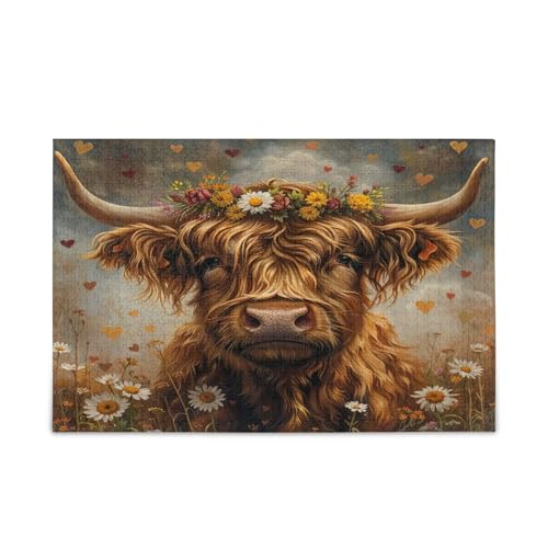 Vintage Gänseblümchen Blumen Hochlandkuh Erwachsenenpuzzles Familienpuzzles 500 Teile 50,5 × 37,8 cm Vintage Gänseblümchen Blumen Hochlandkuh Erwachsenenpuzzles Familienpuzzles 500 Teile 50,5 × 37,8 cm von RPLIFE
