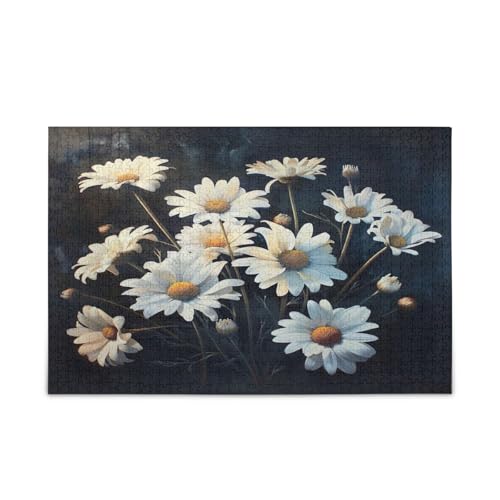 Vintage White Daisy Flowers Adult Puzzles Fun Puzzles 1000 Pieces Puzzle for Family 29.5×19.78 cm von RPLIFE