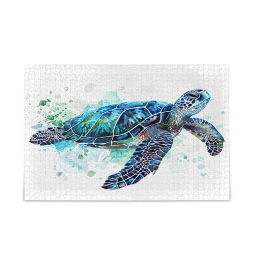 Wasserfarben-Puzzle, Meeresschildkröte, Holzpuzzle, lustige Puzzles, 1000 Teile, Puzzle für Familie, 75 x 50 cm, Blaugrün Wasserfarben-Puzzle, Meeresschildkröte, Holzpuzzle, lustige Puzzles, 1000 Teile, Puzzle für Familie, 75 x 50 cm, Blaugrün von RPLIFE