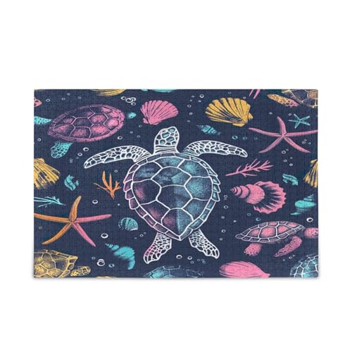 Wasserfarben-Puzzle, Schildkröte, Muscheln, Blau, 1000 Teile, 75 x 50 cm Wasserfarben-Puzzle, Schildkröte, Muscheln, Blau, 1000 Teile, 75 x 50 cm von RPLIFE