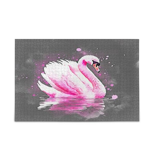 Wasserfarben-Puzzle, rosa Schwan, Grau, hübsches Puzzle, 1000 Teile, Puzzle für Familie, 75 x 70 cm von RPLIFE