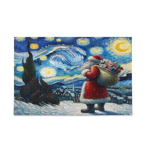 Weihnachtspuzzle, Weihnachtsmann, Sternennacht, einzigartiges Puzzle, 500 Teile, Puzzle für Erwachsene, 50 x 37 cm von RPLIFE