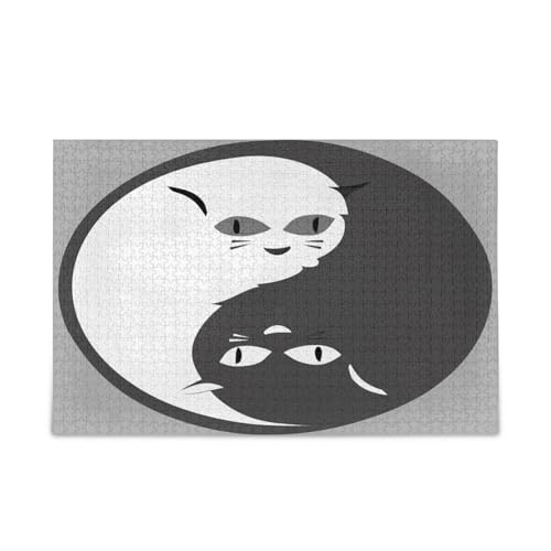 Weiß-schwarze Yin-Yang-Katzen-Holz-Puzzle, Gedankenspiele für Erwachsene, 1000 Teile, Puzzle für Familie, 74 x 70 cm Weiß-schwarze Yin-Yang-Katzen-Holz-Puzzle, Gedankenspiele für Erwachsene, 1000 Teile, Puzzle für Familie, 74 x 70 cm von RPLIFE