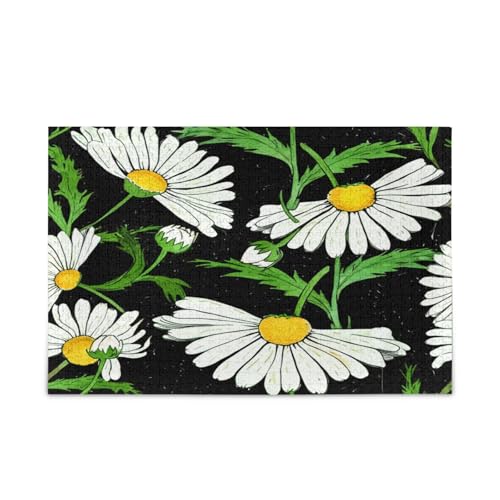 Weiße Gänseblümchen Schwarze Puzzles Schöne Puzzles für Erwachsene 500 Teile Puzzle für Familie 50,5 × 37,8 cm von RPLIFE