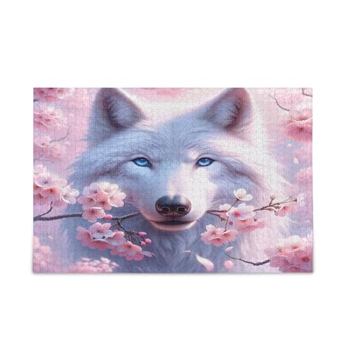 Weißer Wolf rosa Kirschblüten-Holz-Puzzle, hübsches Puzzle, 500 Teile, Puzzle für Familie, 50 x 37 cm Weißer Wolf rosa Kirschblüten-Holz-Puzzle, hübsches Puzzle, 500 Teile, Puzzle für Familie, 50 x 37 cm von RPLIFE