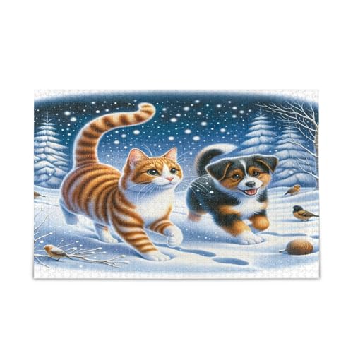 Winter Hund und Katze Niedliche Erwachsene Holzpuzzles Puzzle für Erwachsene 500 Teile 20,5 × 14,22,9 cm Winter Hund und Katze Niedliche Erwachsene Holzpuzzles Puzzle für Erwachsene 500 Teile 20,5 × 14,22,9 cm von RPLIFE