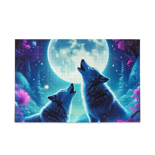Wölfe heulender Mond Blau Erwachsene Holzpuzzles Einzigartige Puzzles 500 Teile Puzzle für Erwachsene 20,5 × 14,22,9 cm Wölfe heulender Mond Blau Erwachsene Holzpuzzles Einzigartige Puzzles 500 Teile Puzzle für Erwachsene 20,5 × 14,22,9 cm von RPLIFE