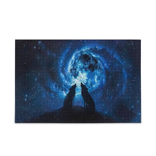 Wölfe heulender Mond Nacht Weltraum Erwachsene Puzzles 1000 Puzzles 29,5 × 19,78 cm von RPLIFE