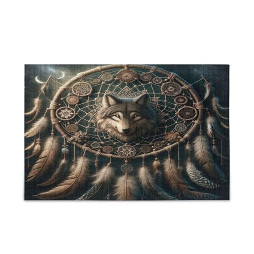 Wolf Traumfänger Puzzle 1000 Teile Erwachsene, Holz Puzzles Erwachsene, Familie Puzzles von RPLIFE